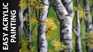 How to Paint a Forest of Birch Trees with Acrylics for Beginners [upl. by Kaliope]