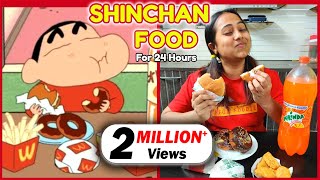 Eating SHINCHAN🤪 Fav Food for 24 hours  Living Like a Cartoon Character  Food Challenge [upl. by Norrej]