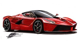 Realistic Car Drawing  Ferrari Laferrari  Time Lapse [upl. by Fiona]