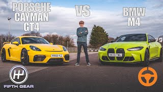 New BMW M4 vs Porsche Cayman GT4  Shootout  Fifth Gear [upl. by Shaver]