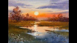 How to paint landscape in watercolor painting demo by javid tabatabaei [upl. by Hewe]